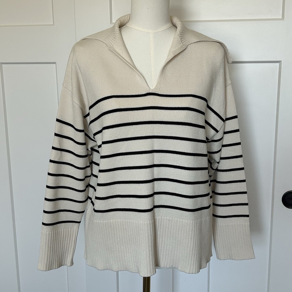 ZARA Cream w/Black Stripe Sweater Sailor Collared -Women's MEDIUM- EUC